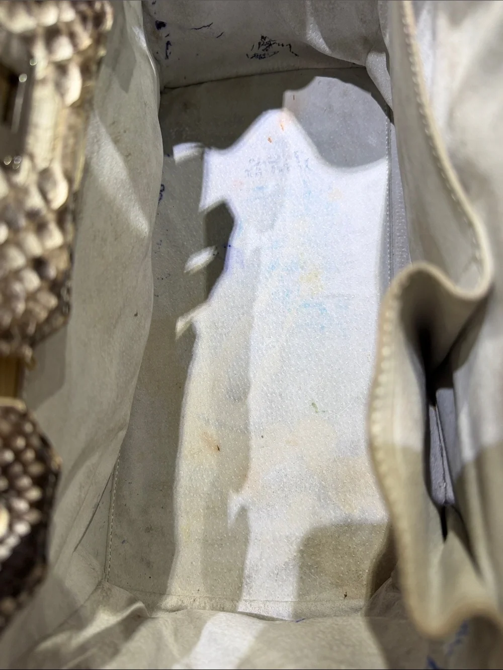 Structured Genuine Python Skin  Satchel in Gray and Cream